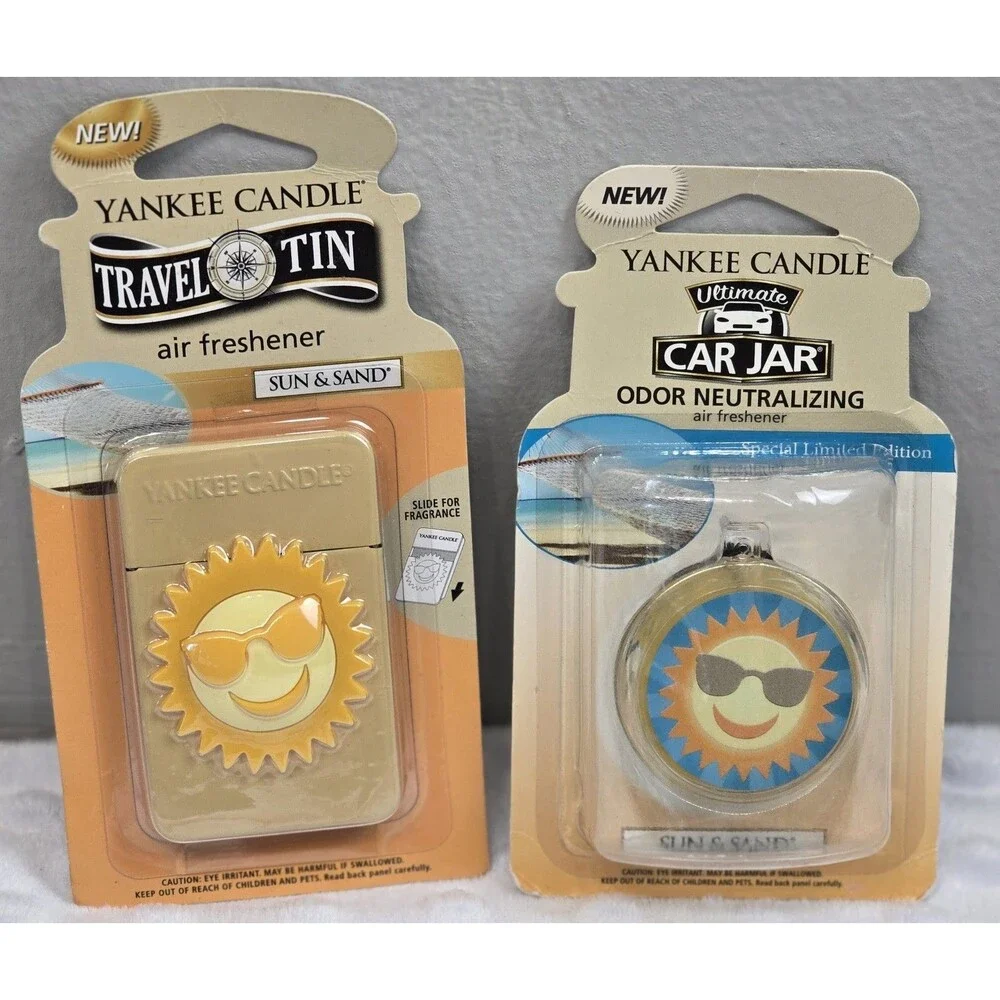Sun & Sand Travel Tin Lot Of 2 Air Freshener Yankee Candle New Car Jar Set Scent
